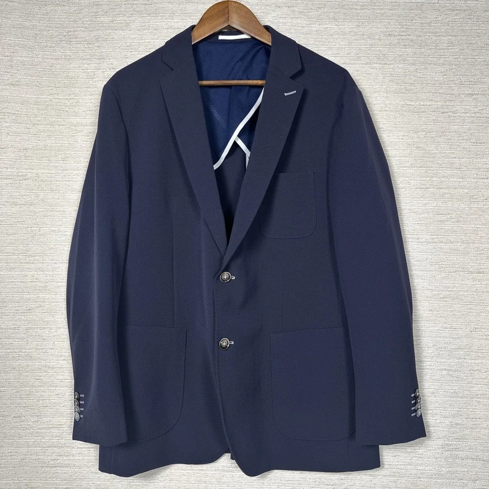 Blue Industry Navy Stretch Sport Coat Blazer Size 54 Modern Fit Travel Jacket